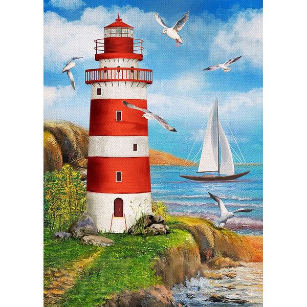 RICUVED Lighthouse Diamond Painting Kits for Adults Beginner,Seaside Diamond Painting Kits, 5D DIY Full Drill Diamond Painting by Number Kits Boat Diamond Art Kits for Home Wall Decor 30x40cm