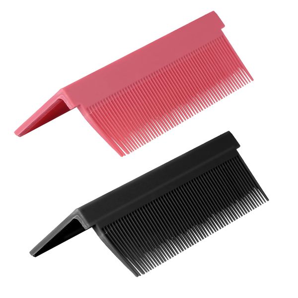 2PCS Hair Straightener Comb, Straightening Comb Attachment for Flat Iron Combs Accessories Fit Hair Straightening for Women Men Barber Salon (Black Red)