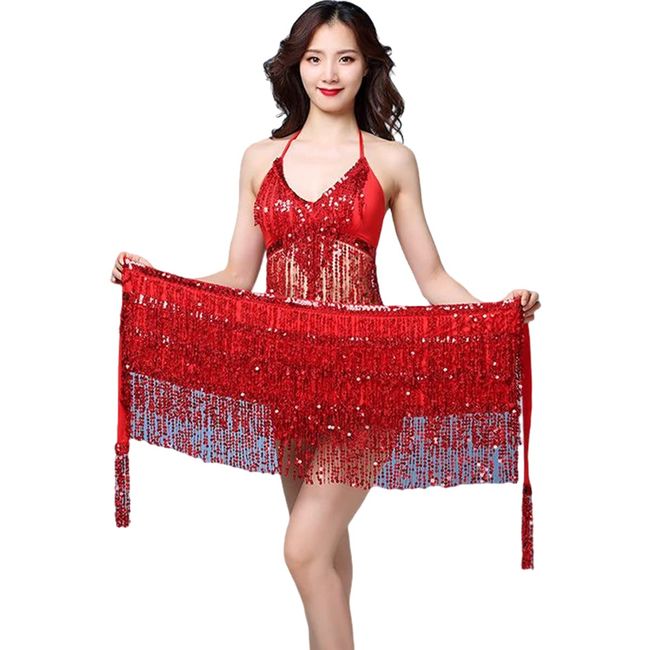 Bauchtanz Rock Hüfttuch, Pailletten Tassel Bauchtanz Rock Tanz Hip Belt Latin Dance Hula Hip Schal Performance Outfit für Frauen Mädchen