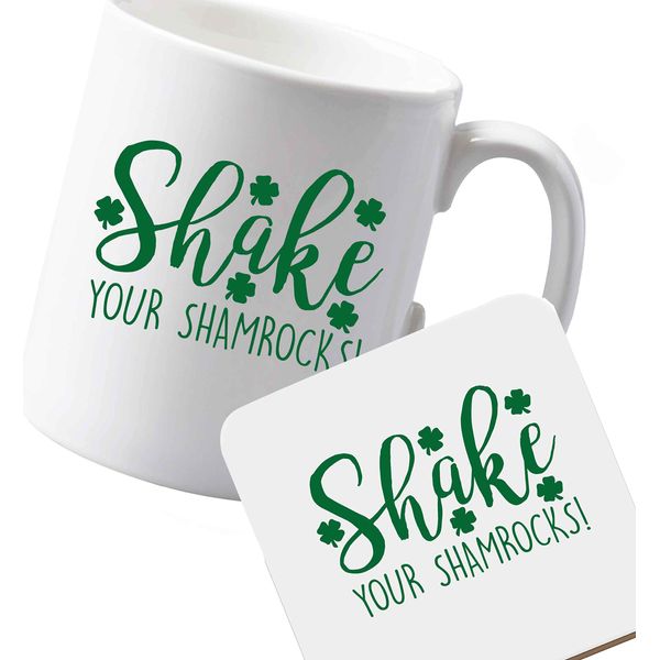Flox Creative Ceramic Mug and Coaster Set Shake Your Shamrocks Left Handed