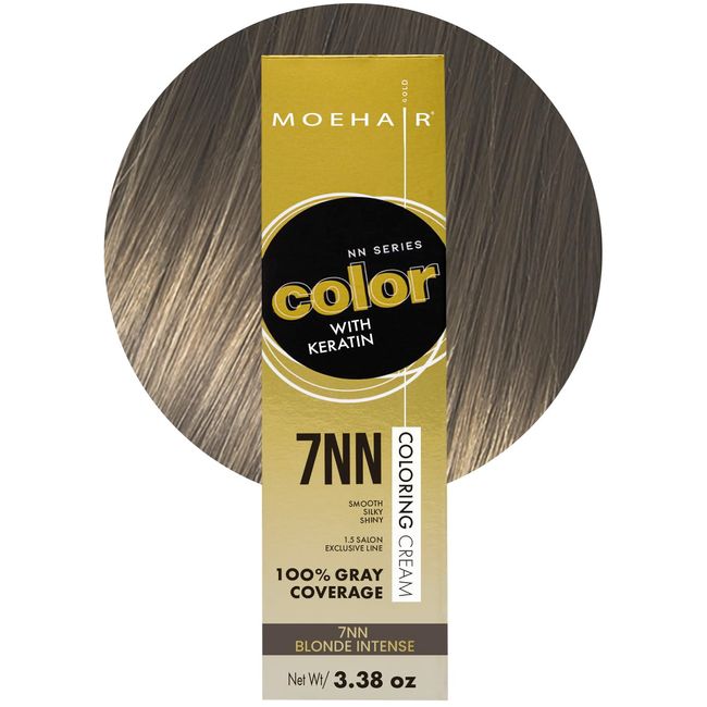 MOEHAIR 7NN Permanent Hair Color (Blonde Intense) | Hair Color for 100% Gray Coverage | Infused with Keratin | Adds Shines & Smoothens Hair | Non-Drippy | Double Pigmented (3.38 Fl. Oz)