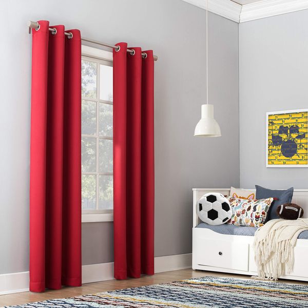 Sun Zero Riley Kids Bedroom Blackout Grommet Curtain Panel, 40" x 63", Red