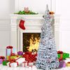 6FT Pre-Lit Flocked Fully Decorated Pull Up Christmas Tree Collapsible Xmas Tree