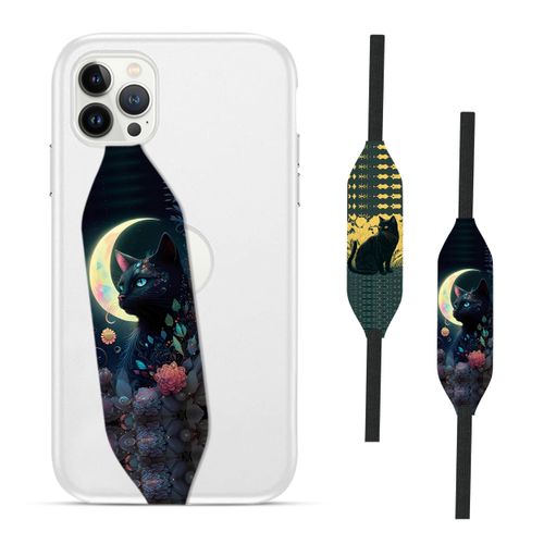 Switchbands Phone Grip Strap - Pack of 2 Reversible Finger Holder for Phone Back, Customizable Anti-Slip Design, Wireless Charging Compatible Detachable Holder for iPhone - Black Cat Crossing