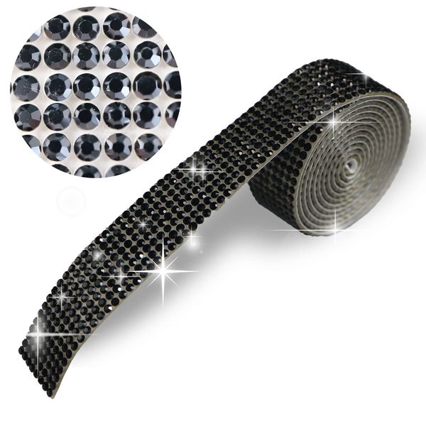 R006 Rhinestone Tape Glitter Decoration Sticker [Black] Black Roll Width 0.7 x Length 36.2 inches (18 mm) x Length 36.2 inches (915 mm)