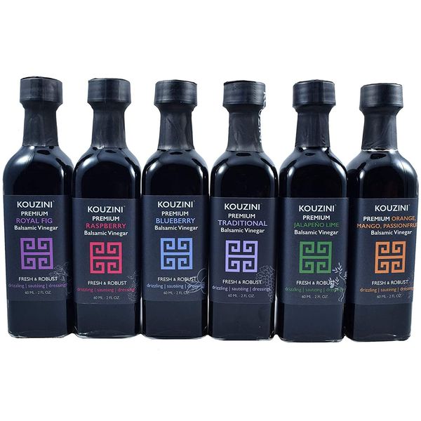 Kouzini Ultra Premium Balsamic Vinegar, 60ml 6 pack Aged Balsamic Vinegars from Modena, Italy, Premium, Smooth & Full-Bodied Flavor, Great for Salads, Marinades, Dressing, Travel Size Glass Bottles