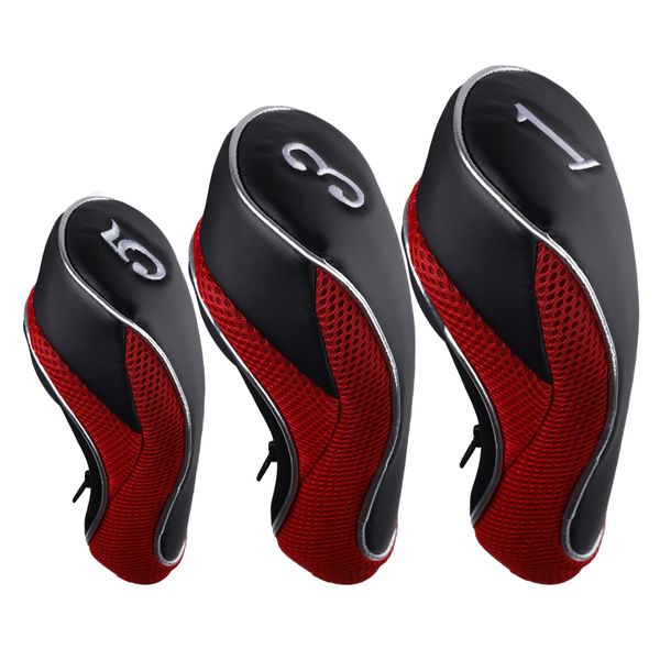 Andux Golf 460cc Driver Fairway Wood Club Head Covers with Zipper Closure Set of 3 Red