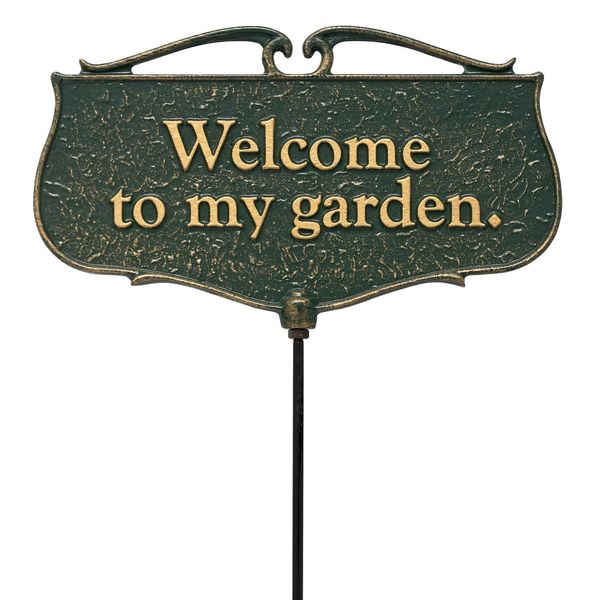 Whitehall 10042 "Cast Aluminum Welcome to My Garden Decorative Sign,Green