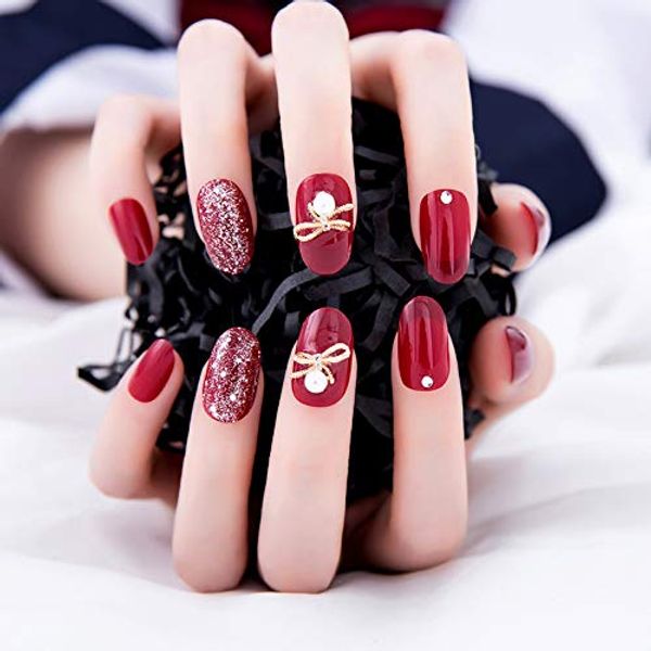 Set of 24 Sexy Bordeaux Tortoise Shell Nail Coming-of-Age Ceremony After-Party False Nails