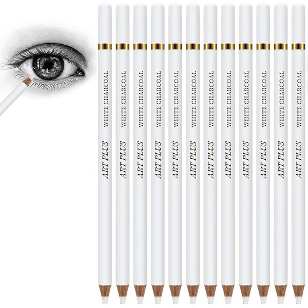 SIMDAO 10Pcs White Charcoal Pencil Highlight Sketch Painting Pen Professional Drawing Sketch Pencils,Fine Point White Pencils for Artist Drawing, Sketching, Blending, White Drawing Pencils for Artists