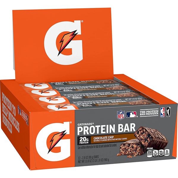 Gatorade Whey Protein Recover Bars, Chocolate Chip, 2.8 ounce bars ( 12 Count)