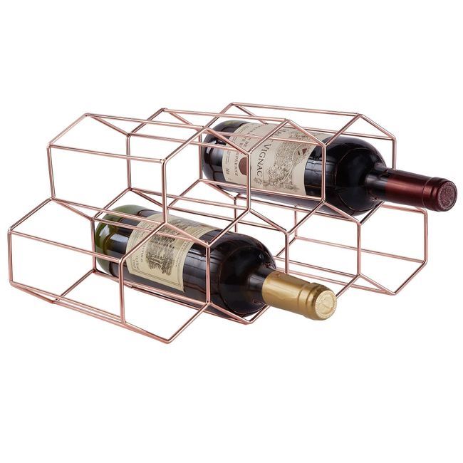 Metal Wine Rack Wine Bottle Holder Stackable 7 Bottle Wine Shelf Wine Storage Wine Stand Wine Storage (Rose Gold, 7 Bottles)