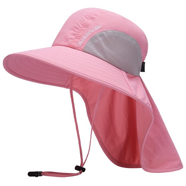 Bassdash Fishing Hat, UV Protection, Wide Brim, Hat with Neck Shade, Sun Hat, Water Repellent, Sweat Absorbent, Quick Drying, Includes Ponytail Hole, Fishing Hat, Pink