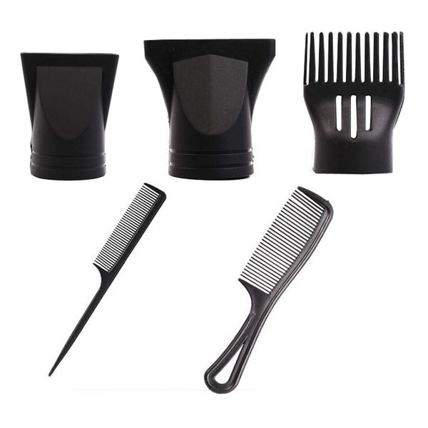 1Set Black Portable Replaceable Multifunctional Hair Dryer Blower Nozzles with Combs Barber Salon Home Use Flat Mouth Air Wind Concentrators for Hair Drying Styling