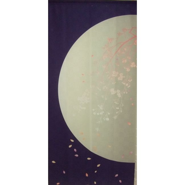 Japanese Flag Tapestry Noren [Moon and Cherry Blossoms] 85 cm Wide x 180 cm Long Length Polyester 100% Made in Japan