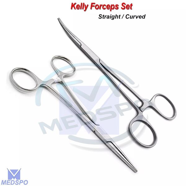 Surgical Dental Instrument Kelly Forceps Straight & Curved 14cm Veterinary Tools