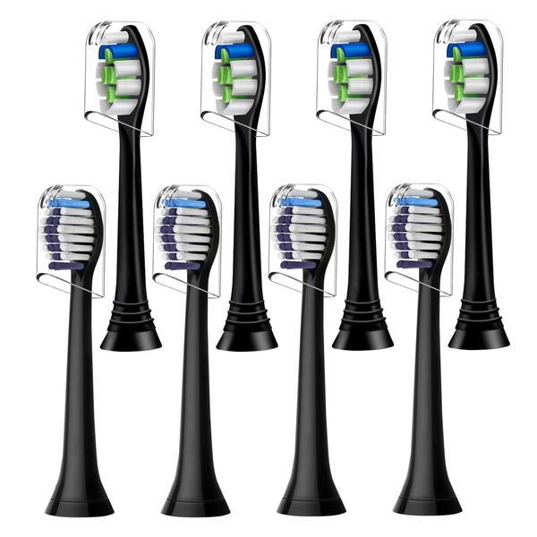 8pcs Toothbrush Heads Compatible with Philips Sonicare Electric Toothbrush, 4pcs Precision Clean and 4pcs Whitening Clean Brush Heads,Black