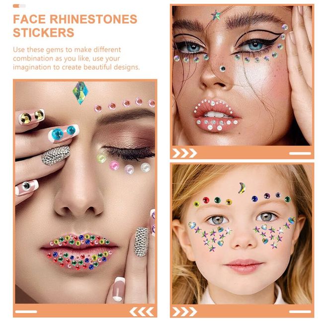 Face Jewels Face Gems Stick on, Face Rhinestones Face Gems Makeup Self