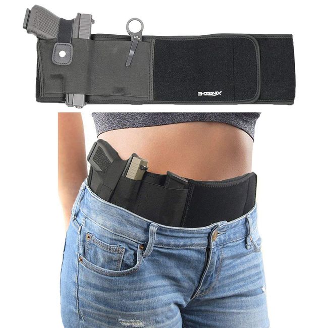 XINGZHE Belly Band Holster - Quick Draw Gun Holster - Neoprene Waist Band Concealed Pistol Carrying System - Elastic Hand Gun Holder for Gun S& W&Shield, Glock 19, 42, 43, Ruger LCP for Men&Women