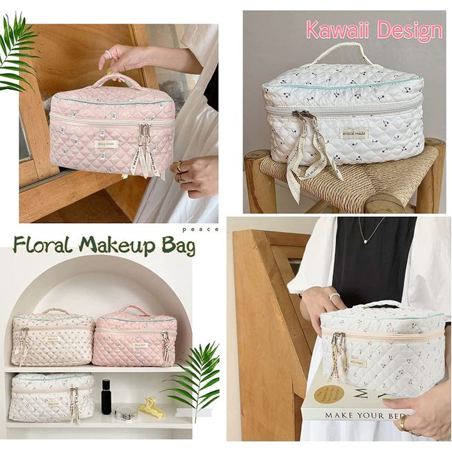 Cotton Makeup Bag, Aesthetic Floral Makeup Pouch