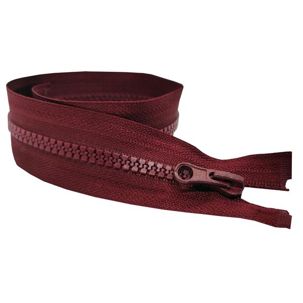 Open-End Burgundy Zip Size #5 Single Slider One-Way Puller Resin Fastener Plastic Teeth 1pc for Fleeces Jackets Coats (60cm (24”) Long)