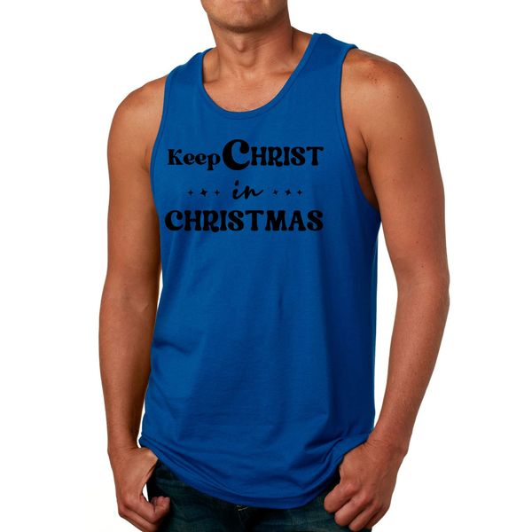 Mens Fitness Tank Top Graphic T-shirt Keep Christ in Christmas, - Royal Blue / S