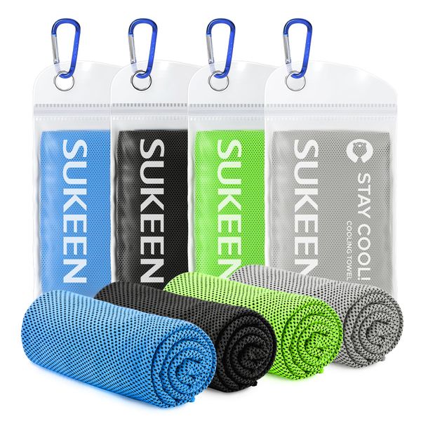 Sukeen 4 Pack Cooling Towel (40"x12") Microfiber Cool Towel Yoga Towel for Men or Women Ice Cold Towels,Soft Breathable for Running Gym Travel Camping Golf Football Workout Fitness