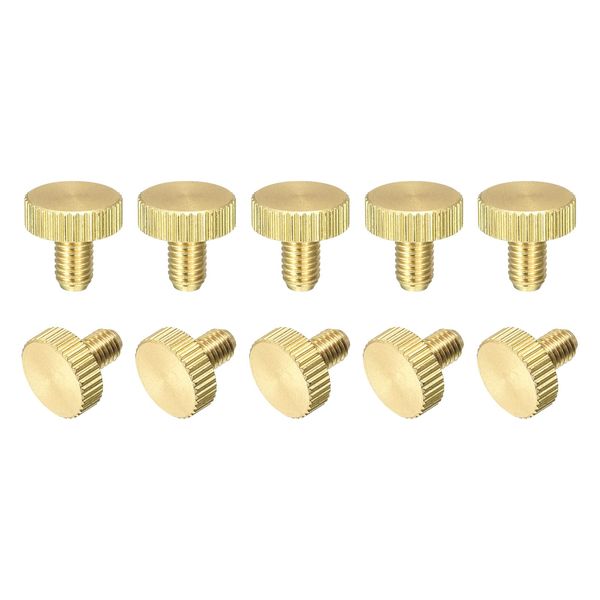 sourcing map Knurled Thumb Screws, M5x8mm Flat Brass Bolts Grip Knobs Fasteners for PC, Electronic, Mechanical 10Pcs