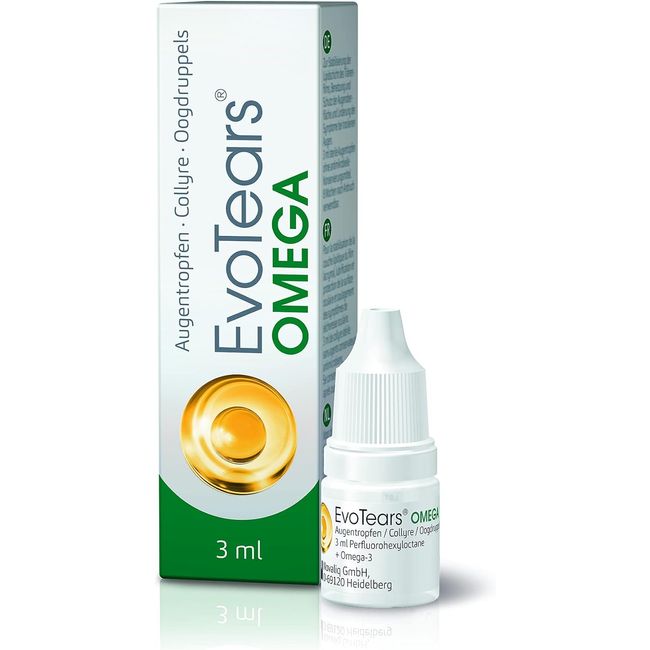 EvoTears® OMEGA Augentropfen für trockene und gereizte Augen, mit Omega 3 - Einzigartig aufgrund Perfluorhexyloctan und Wasserfreiheit, 3ml