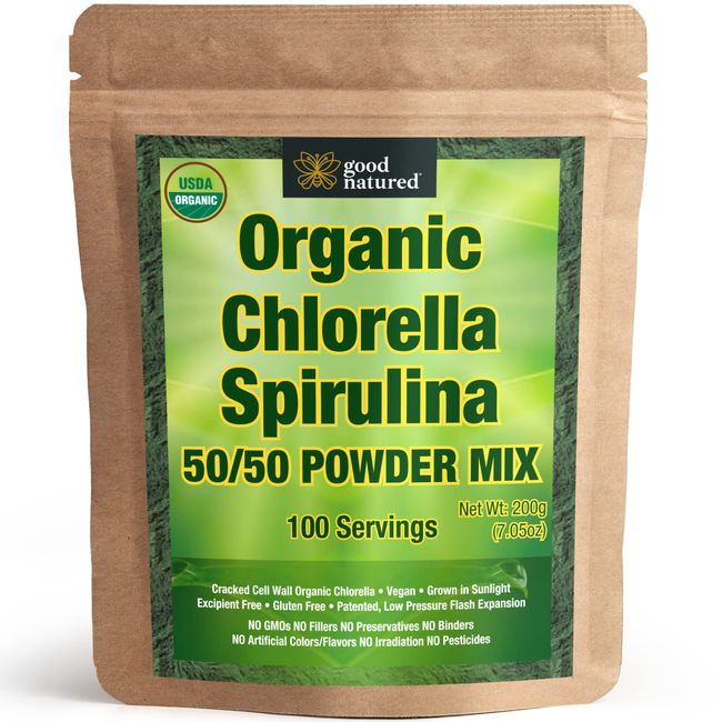 Good Natured Organic Spirulina and Chlorella Powder 50/50 Mix - 3 Month Supply - Vegan & Non-GMO Chlorella and Spirulina Powder