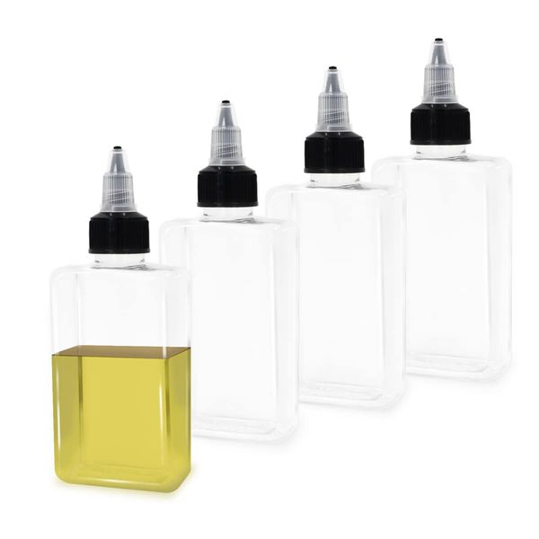 LELE LIFE 4Pcs Small Oil Dispenser Bottle for Camping, 100ml Leak-Proof Squeeze Condiment Bottle with Twist Top Cap, Outdoor Dispensing Bottles for Oil Soy Sauce Vinegar