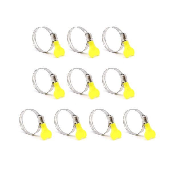 Cluoling Hose Clamps, Set of 10, Outer Diameter: 16mm to 25mm, Hand Tightened Hose Clamps, For Fixing Watering Hoses, Stainless Steel, No Tools Required, Knob Type, Yellow, Strong Fixation, Easy to Use