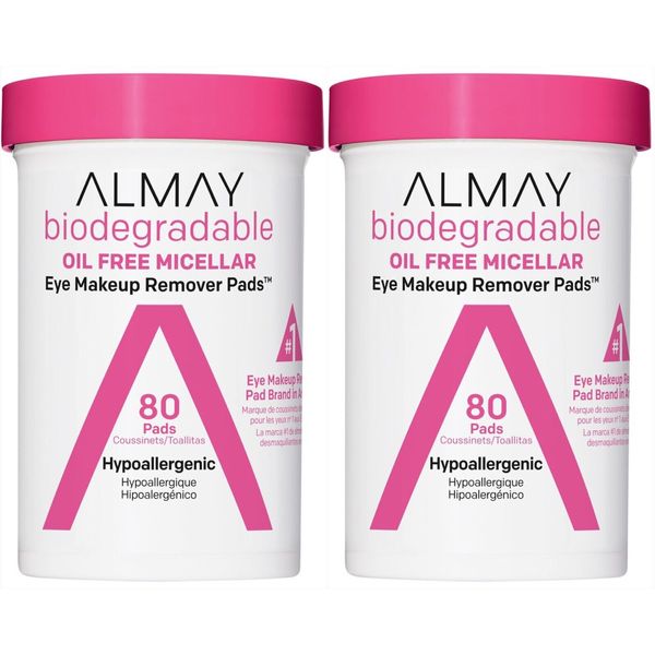 Almay Biodegradable Oil Free Micellar Eye Makeup Remover Pads 80ct (Pack of 2)