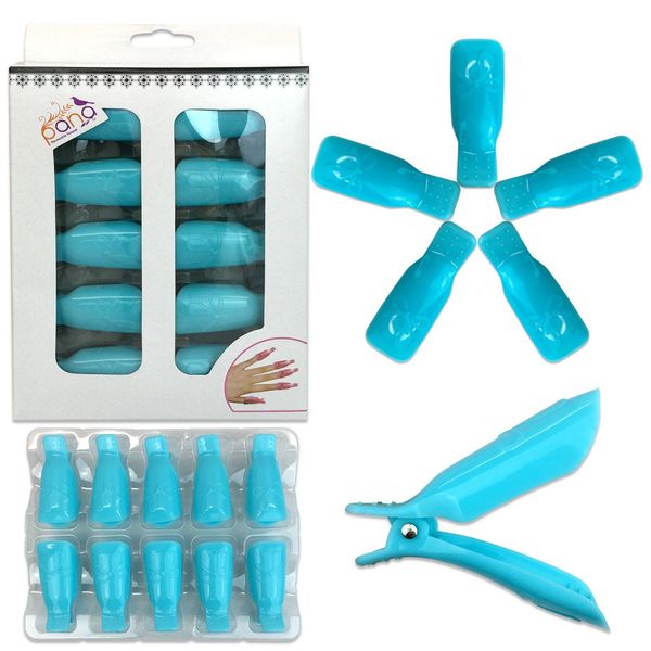 Pana® 10 Pieces (TEAL) New Bow Ribbon Style Reusable Acrylic Nail Soak Treatment UV Gel Polish Remover Clip Cap Manicure Tool