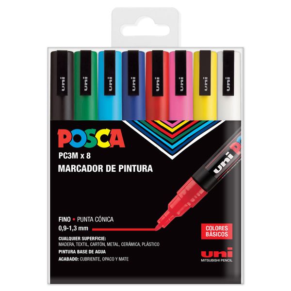 UNI Posca Set PC 3M Basic - 8 Filzstifte, A-1
