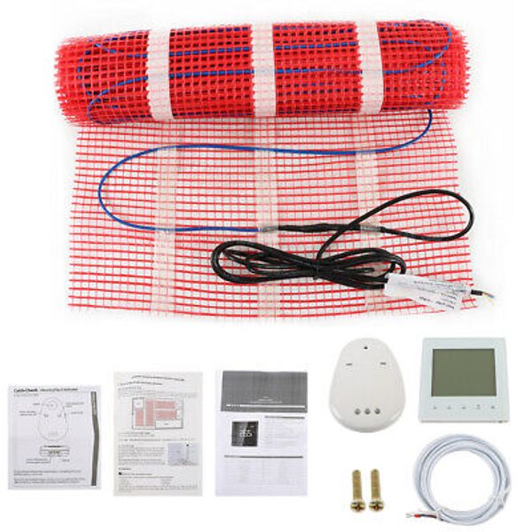 10 Sqft Electric Tile Radiant Floor Heat System Heated Kit with Thermostat 120V