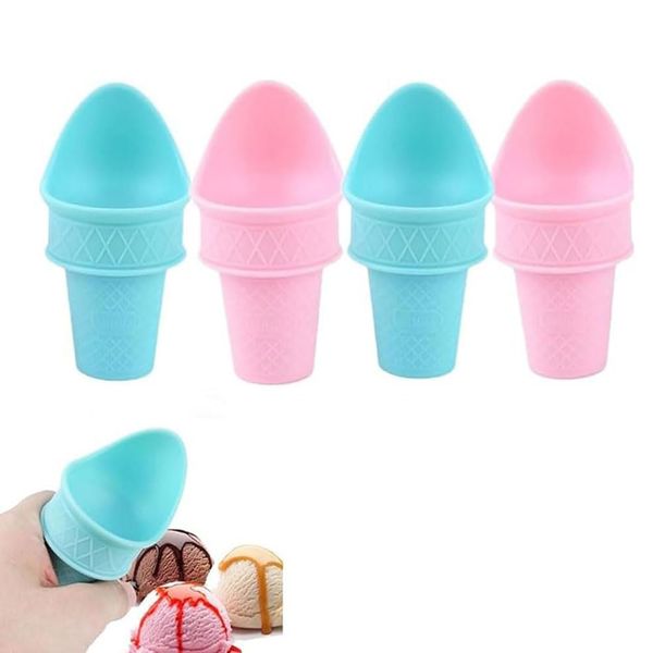 2024 Ice Cream Cone Holder, Plastic Ice Cream Snow Cone Rack,Reusable Ice Cream Cone,Food Grade Ice Cream Plastic Cup Spoon for Birthday Party,Gifts for Kids,for Birthday Party Wedding ﻿ ﻿ (4pcs)