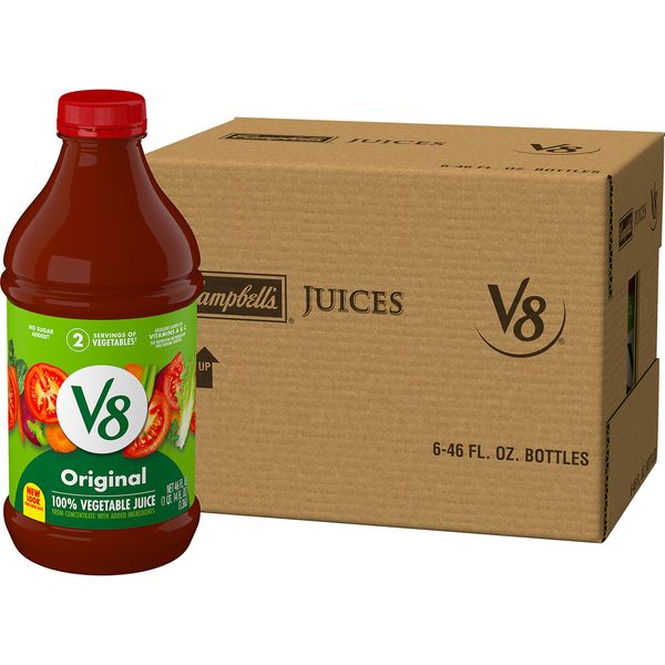 V8 Original 100% Vegetable Juice, Vegetable Blend with Tomato Juice, 46 FL OZ Bottle (Pack of 6)