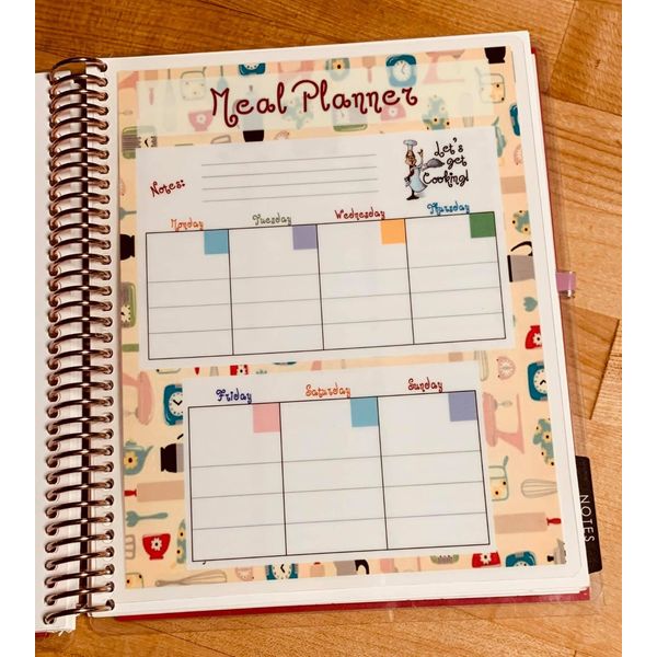 Weekly Meal Planner 2 Sided Dashboard Insert for use with Erin Condren Planner~