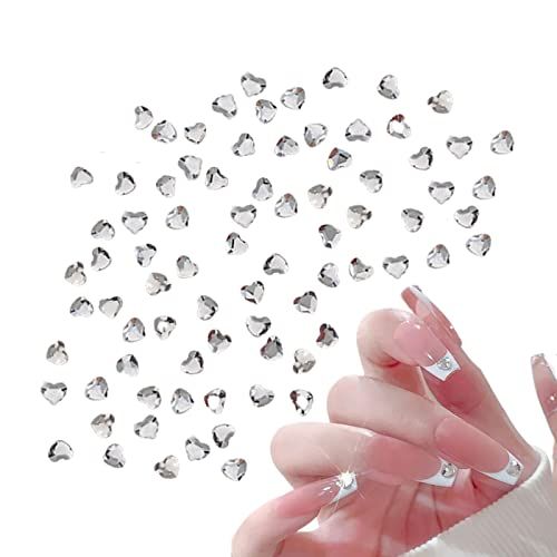 Heart Nail Stone About 100 Pieces Nail Parts Heart Stone 3mm Small Rhinestone Glitter Glass Stone Crystal Jewelry Parts Nail Art Decor Parts (Clear)