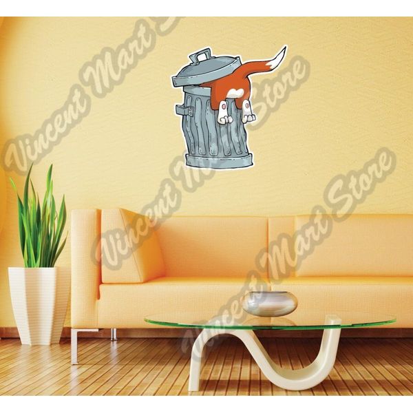 Garbage Trash Can Cat Pussycat Dirty Pet Wall Sticker Room Interior Decor 18X25"