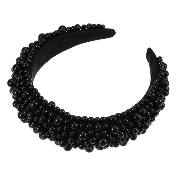 VOCOSTE Pearl Padded Headband Sponge Wide Brim Headband Women Hairband Black