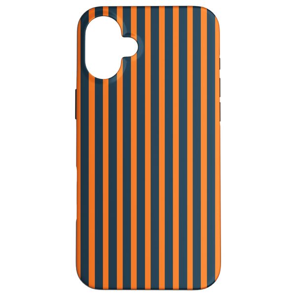Modern Dark Blue and Orange Stripes Vertical Lines Pattern Case for iPhone 16 Plus