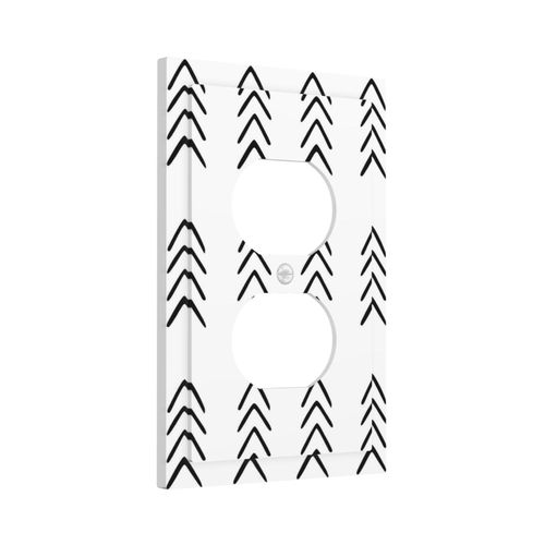Black White Modern Striped 1 Gang Electrical Duplex Outlet Cover Decorative Switch Plate Wall Plate Mid Century Boho Receptacle Wallplate Faceplate for Home Nursery Decor