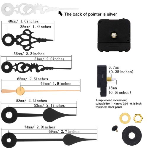 Clock Movement Mechanism Battery Operated DIY Repair Parts Replacement with 2 Pairs of Short Hands