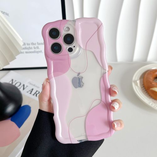 DEFBSC for iPhone 16 Pro Max Case, Cute Clear Wavy Art Design Aesthetic Pattern Phone Case for Women Girls, Wave Frame Durable Protective Cover Full Camera Protection Bumper for iPhone 16 Pro Max,Pink