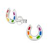 Horseshoe Earrings - 925 Sterling Silver Horse Studs - Rainbow