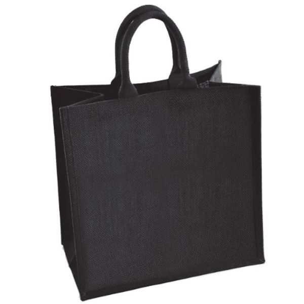 2 x Medium Black Jute Shopping Bag - Natural Hessian