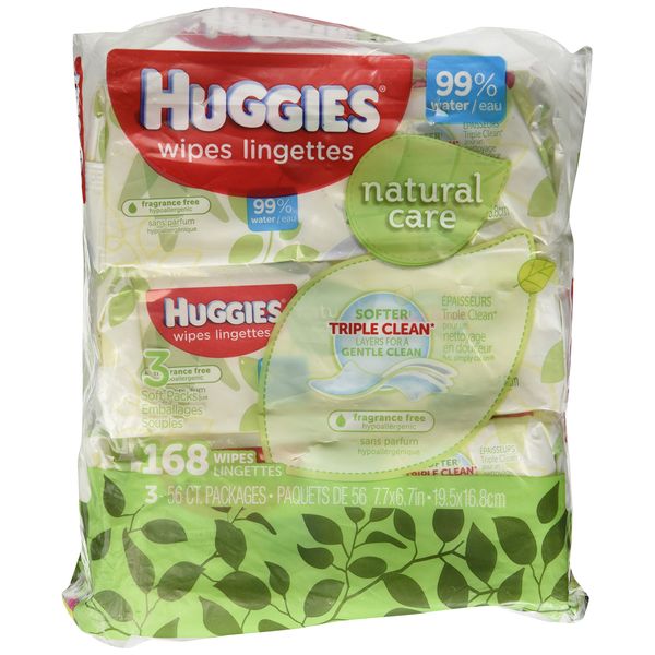 Huggies Natural Care Fragrance Free Soft Pack Wipes 168ct. Total,56 Count (Pack of 3)