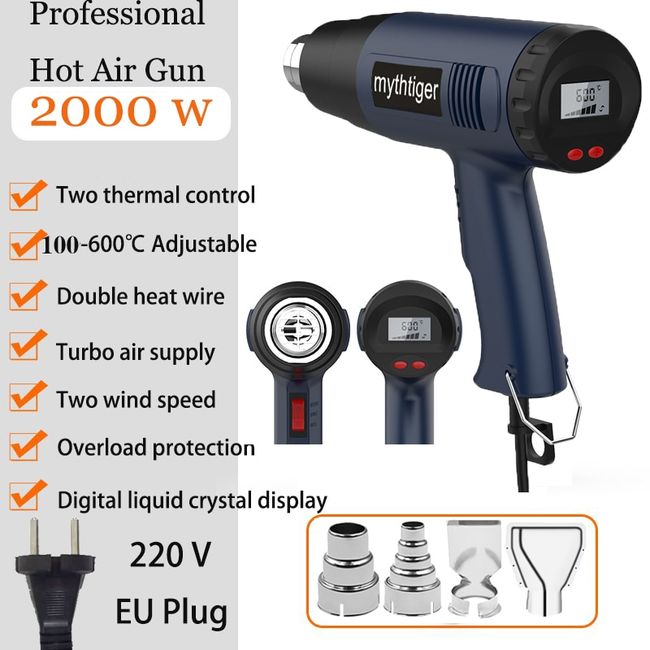2000W Industrial Fast Heating Hot Air LCD Digital -controlled Handheld Heat  Blower Electric Adjustable Heat Tool (EU Plug)